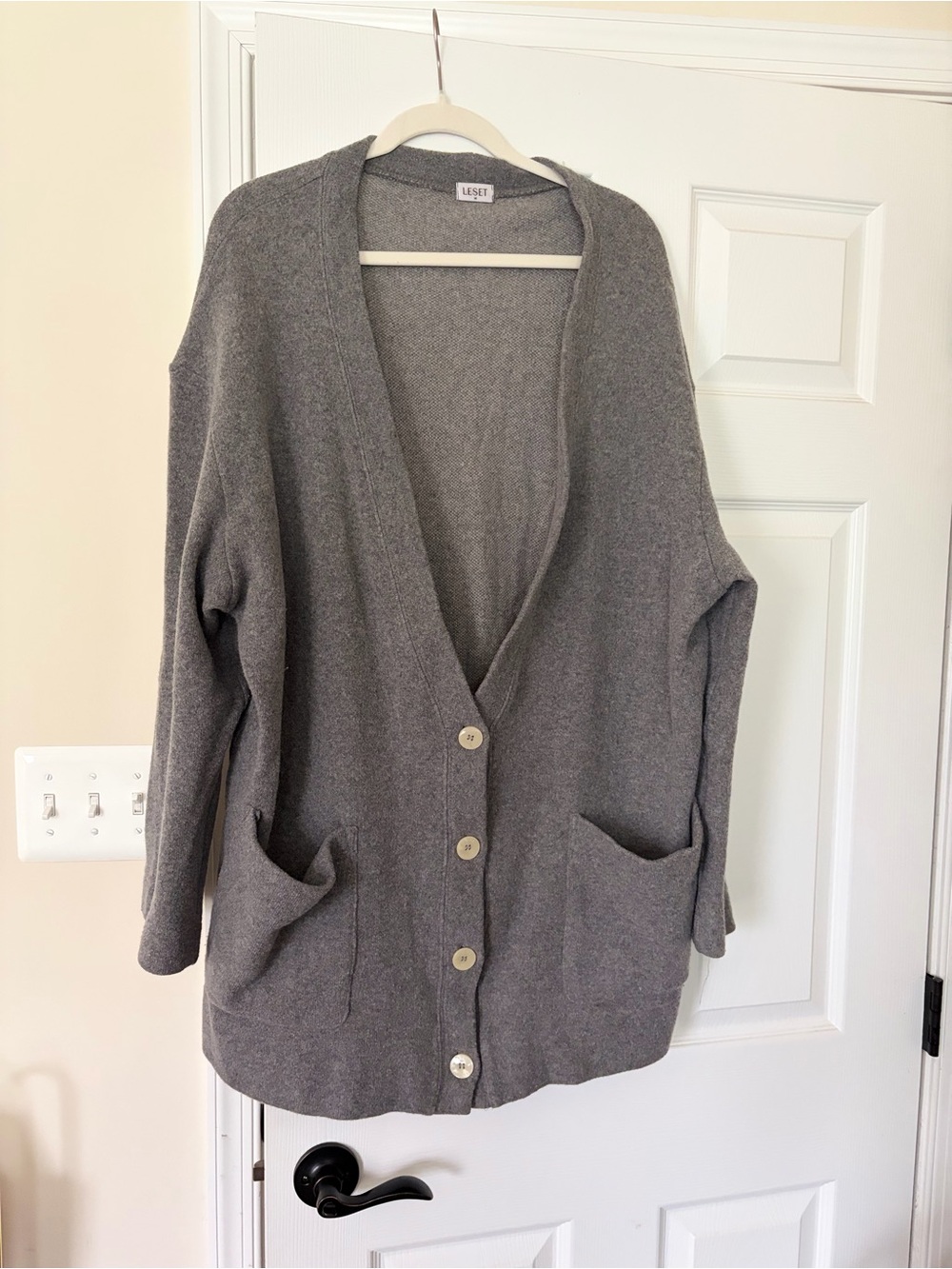 LESET Gray Oversized Button-Front Pocket Cardigan